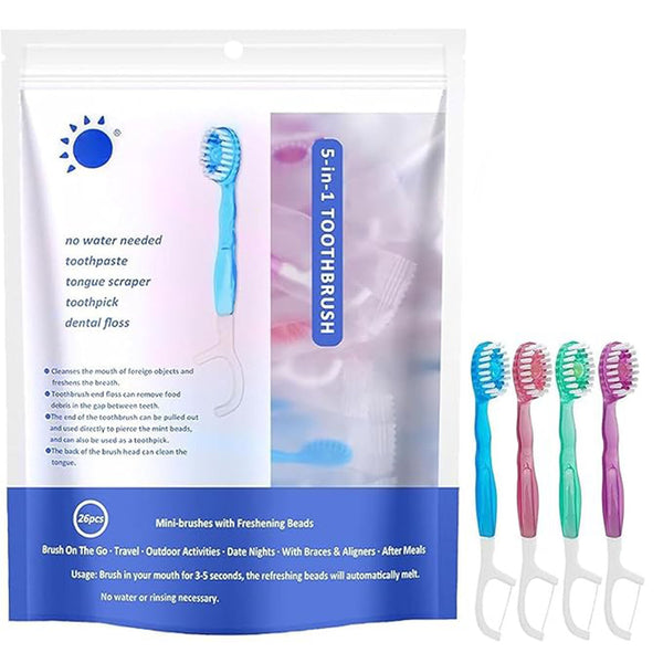 FOHOA 26-Pack Disposable Mini Toothbrush Set with Toothpaste and Floss