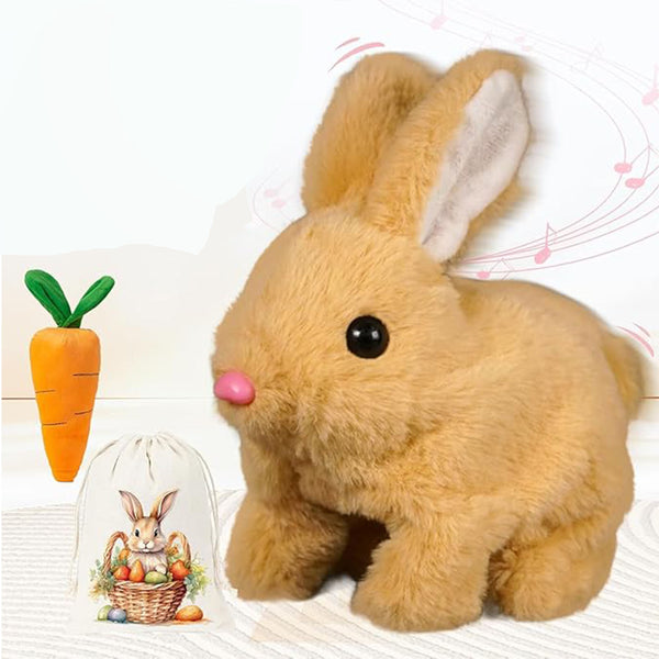 FOHOA Brown Realistic Bunny Toy with Motion and Sound, Interactive Plush Animal for Kids Gift