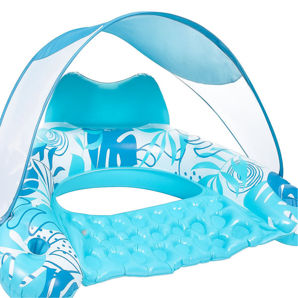 FOHOA XL Inflatable Pool Chair Lounge with Adjustable Sun Shade Cover Cup Holder Headrest