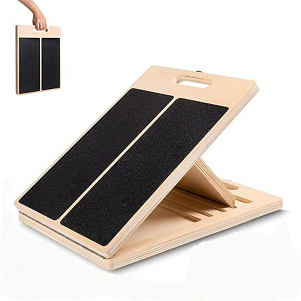 FOHOA Adjustable Wooden Calf Stretch Slant Board with Exercise Bands & Guide Poster