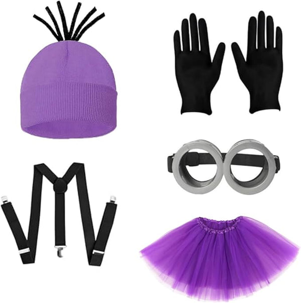 Glasses Purple Beanie Hats Black Gloves Accessories Cosplay Party Set