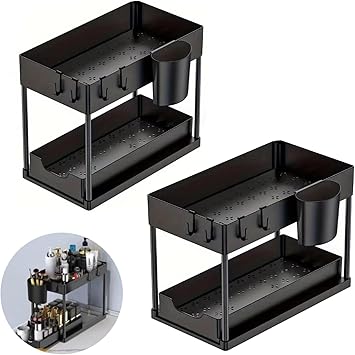 FOHOA 2-Tier Pull Out Under Sink Storage Shelf for Kitchen & Bathroom
