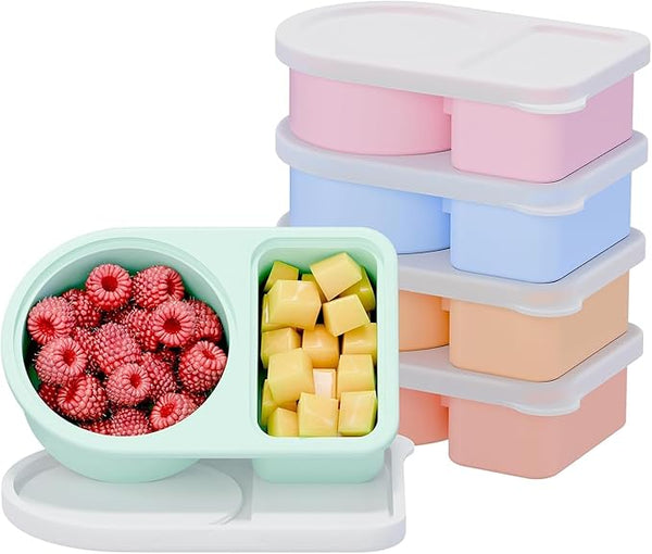 FOHOA 5-Pack Assorted Color Silicone Snack Containers with Lids Food Storage