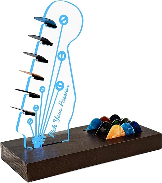 FOHOA Standard Wood 7-Color LED Guitar Pick Holder for Storage and Display