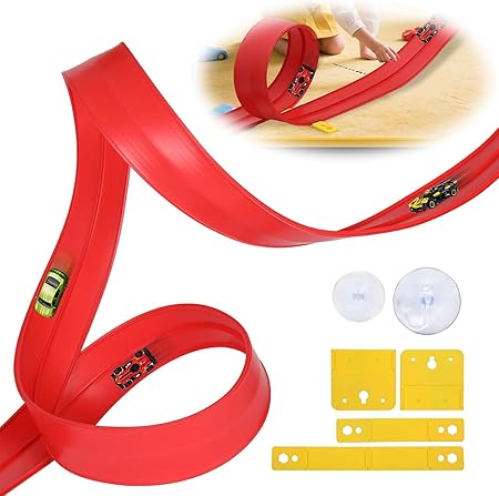 FOHOA 390cm Flexible Race Track with 4 Cars & Suction Cups for 1/64 Scale Vehicles
