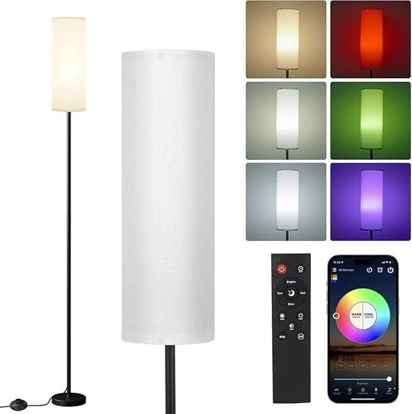 FOHOA Bluetooth Floor Lamp with App Control, Dimmable RGB Color Music Sync, Modern LED Light for Living Room
