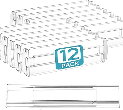 FOHOA 12-Pack Clear Adjustable Drawer Dividers 8cm High for Clothes Storage