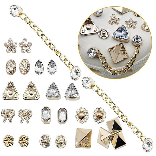 FOHOA 26Pack Bling Shoe Charms Set with Flower Pearl Chain, DIY Decorative Jewels for Women Girls Shoes