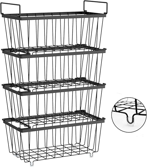 FOHOA 4-Pack Black Stackable Deep Freezer Organizer Bins with Non-Slip Feet