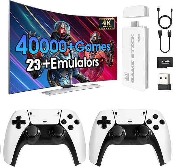 FOHOA 128GB Retro Game Stick with 40000 Games and Dual Controller, 4K HDMI TV Console for Family Entertainment