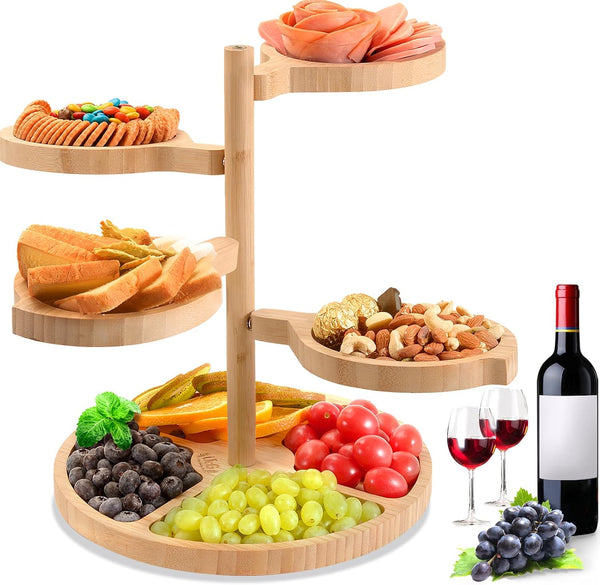 FOHOA 13-inch Bamboo Charcuterie Board Swivel Set with Trays