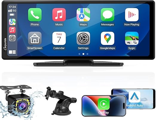 FOHOA 10-inch Wireless CarPlay Display with Dash Cam