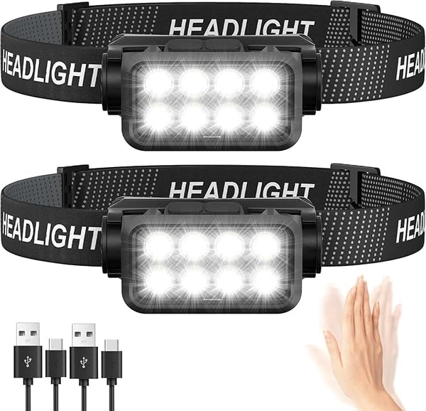FOHOA 2-Pack Black 2500 Lumen Rechargeable LED Headlamp Flashlight