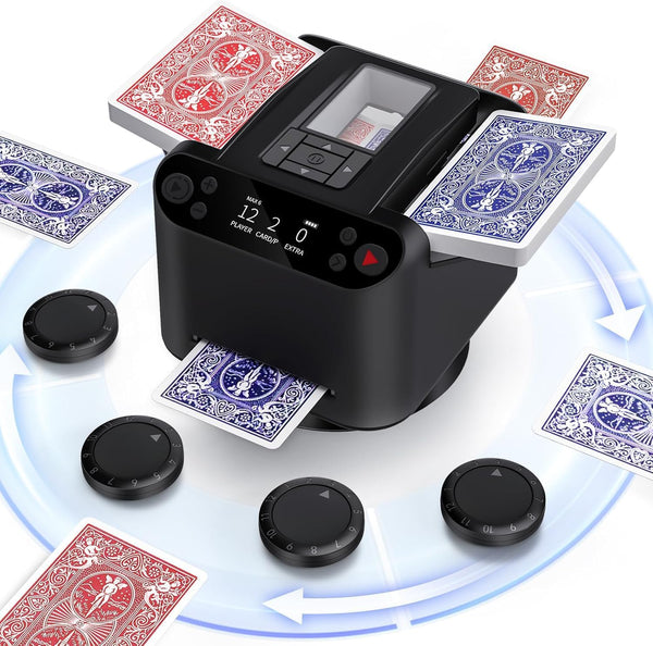 FOHOA 2 in 1 Automatic Card Shuffler Dealer Black for up to 12 Players with 4 Remotes