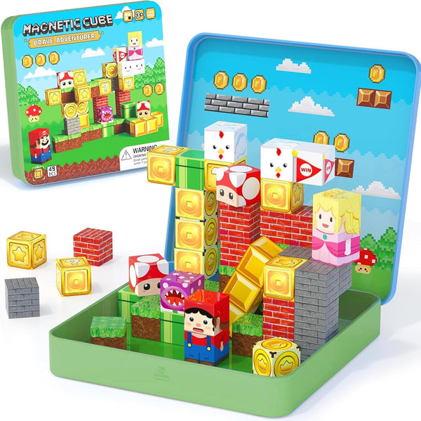 FOHOA 49PCS Magnetic Building Blocks Set with Iron Box Travel STEM Educational Magnet Toys for Children Age 3-8 Style 2