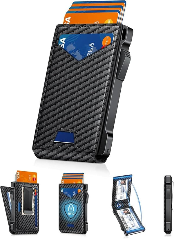 FOHOA Small Black RFID Wallet for 10-13 Cards with Money Clip Card Holder Men's Gift