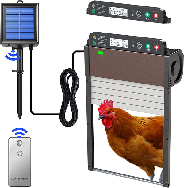 Automatic Chicken Coop Door,Upgraded Solar Chicken Coop Door Opener with Timer,Light Sensor,LCD Display,Weatherproof,Aluminum AES,Anti-Pinch,Chicken Coop Accessories,Multi-Mode,Chicken Coop Door