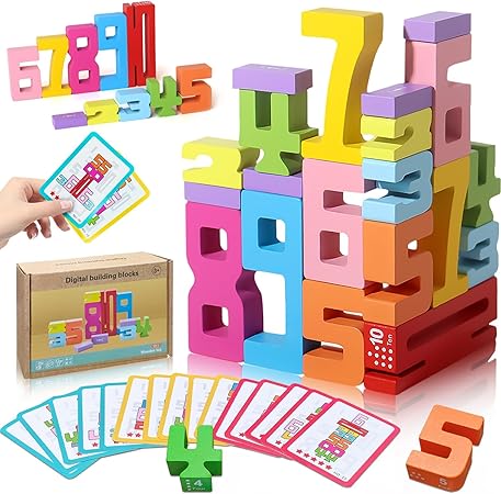 FOHOA 20-PCS Wooden Number Blocks Balance Game for Boys and Girls