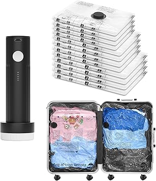 FOHOA 12-Pack Vacuum Storage Bags with Pump (4L/4M/4S) for Travel & Clothes