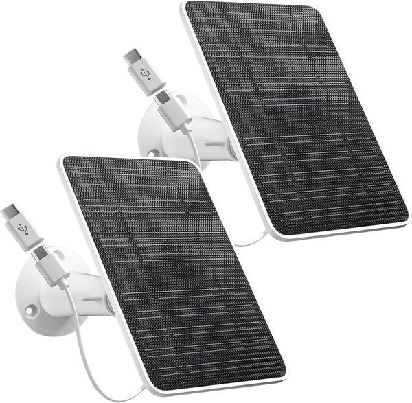 FOHOA 2 Pack Solar Panel 5V 4W IP65 Compatible with Eufycam 2C/2C Pro/2/2 Pro/E20/E40/E - Micro USB & Type-C Port