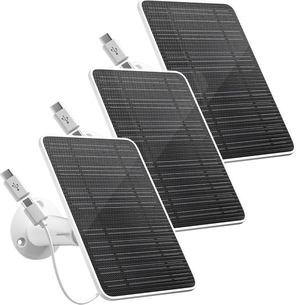FOHOA 3 Pack 5V 4W IP65 Waterproof Solar Panels Charger Compatible with Eufycam 2C/2C Pro/2/2 Pro/E20/E40/E - Micro USB & Type-C Port