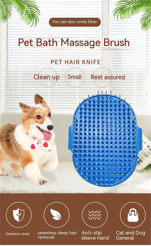 Emours Pet Rubber Grooming Brush Massager with Adjustable Loop Handle and Stainless Steel Pin Color May Varies