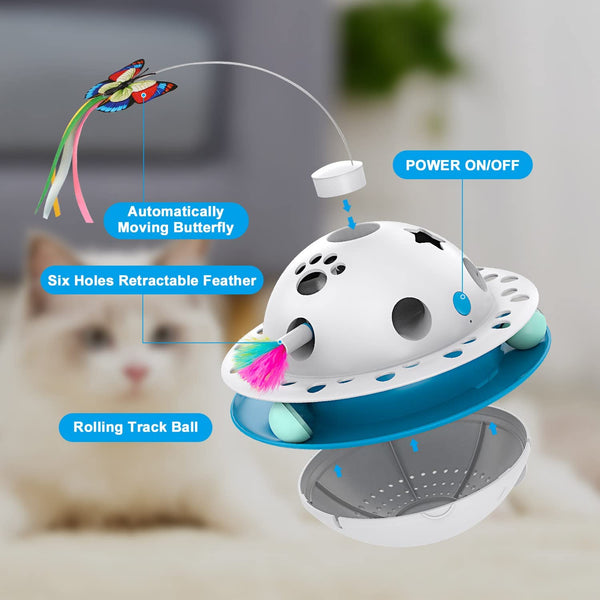 3 in 1 Smart Cat Toys, Interactive Cat Roly Poly Toy, Electric Indoor Kitten Toys, Fluttering Butterfly,Random Whack-A-Mole Mice, Catnip Track Balls, Dual Power Supplies